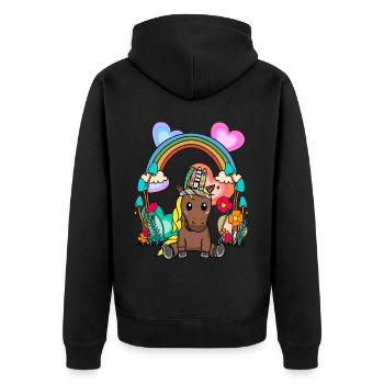 Geburtstag Hippie Pferd Regenbogen Pferde Kind - Unisex Premium Bio Zip Hoodie - Schwarz - Hinten - Nico (187cm)
