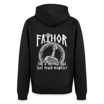 Wikinger Papa Vathor Mächtiges Spruch Design - Unisex Premium Bio Zip Hoodie - Schwarz - Hinten - Nico (187cm)