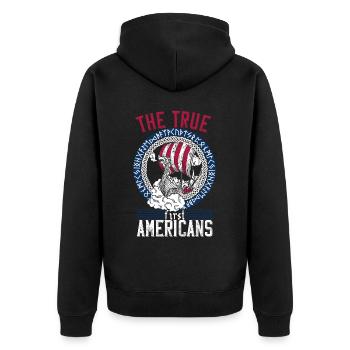 Amerikanischer Wikinger Nordische Wurzeln mit Boot - Unisex Premium Bio Zip Hoodie - Schwarz - Hinten - Nico (187cm)