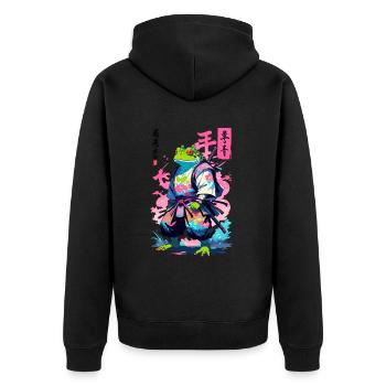 Samouraï Grenouille Esthétique Vaporwave Style Japon - Veste à capuche bio Premium Unisexe - noir - Dos - Nico (187cm)