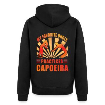 Mein Lieblingsonkel praktiziert Capoeira - Unisex Premium Bio Zip Hoodie - Schwarz - Hinten - Nico (187cm)