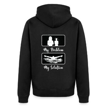 Nageur Mon problème Ma solution Pictogramme Maman Papa - Veste à capuche bio Premium Unisexe - noir - Dos - Nico (187cm)