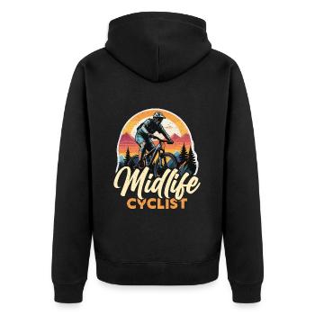 Midlife Cyclist Bike Racer Mountain Biking Cyclist - Unisex Premium Bio Zip Hoodie - Schwarz - Hinten - Nico (187cm)