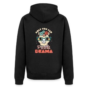 Alpaka-Lama: Sie können Drama verhindern - Unisex Premium Bio Zip Hoodie - Schwarz - Hinten - Nico (187cm)