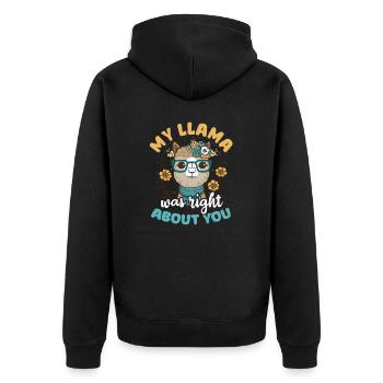 Alpaka-Lama Mein Lama hatte Recht mit dir - Unisex Premium Bio Zip Hoodie - Schwarz - Hinten - Nico (187cm)