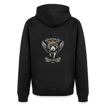 Fliegendes Schwein mit Flügeln am Himmel - Unisex Premium Bio Zip Hoodie - Schwarz - Hinten - Nico (187cm)