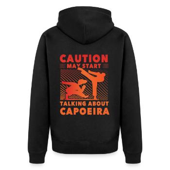 Bei Capoeira ist Vorsicht geboten - Unisex Premium Bio Zip Hoodie - Schwarz - Hinten - Nico (187cm)