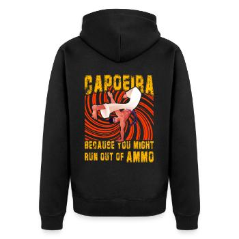 Capoeira, weil dir die Munition ausgehen könnte - Unisex Premium Bio Zip Hoodie - Schwarz - Hinten - Nico (187cm)