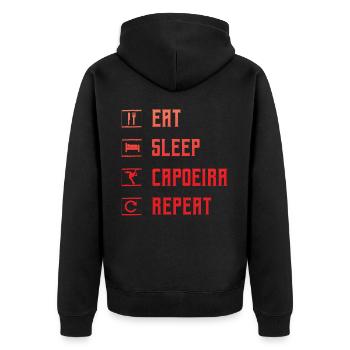 Essen Schlaf Capoeira Wiederholen - Unisex Premium Bio Zip Hoodie - Schwarz - Hinten - Nico (187cm)