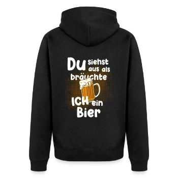 Du siehst aus als bräuchte ich ein Bier - Unisex Premium Bio Zip Hoodie - Schwarz - Hinten - Nico (187cm)