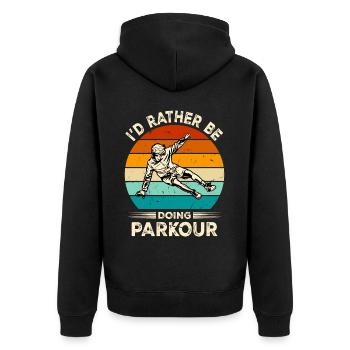 Funny parkour saying - Unisex Premium Organic Zip Hoodie - black - Back - Nico (187cm)