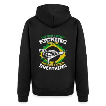 Der Tag, an dem ich aufhöre, den Ginga Capoeirista Tanz zu kicken - Unisex Premium Bio Zip Hoodie - Schwarz - Hinten - Nico (187cm)