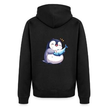 Pinguin Kawaii Pinguin Niedlich - Unisex Premium Bio Zip Hoodie - Schwarz - Hinten - Nico (187cm)