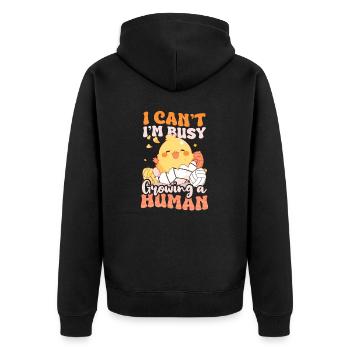 Volleyball Schwangerschaft Beschäftigt Wachsender Mensch - Unisex Premium Bio Zip Hoodie - Schwarz - Hinten - Nico (187cm)