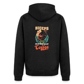Fléchir les biceps : des biceps aussi forts que mon café - Veste à capuche bio Premium Unisexe - noir - Dos - Nico (187cm)