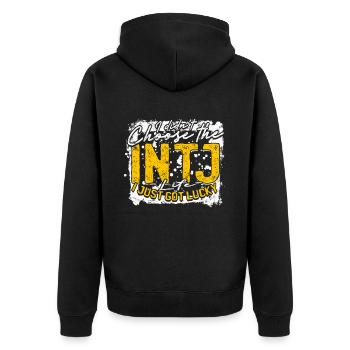 I Didn't Choose The INTJ Life I Just Got Lucky - Unisex Premium Bio Zip Hoodie - Schwarz - Hinten - Nico (187cm)