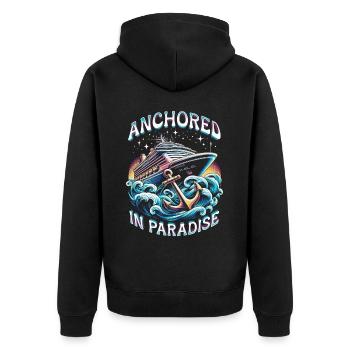 Kreuzfahrt Kreuzfahrer Anchored In Paradise - Unisex Premium Bio Zip Hoodie - Schwarz - Hinten - Nico (187cm)