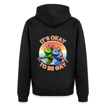 LGBTQ+ Pride T-Shirt with Colorful Chameleons - Unisex Premium Organic Zip Hoodie - black - Back - Nico (187cm)