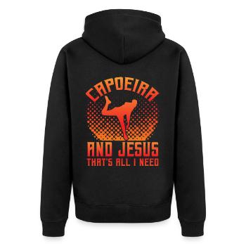 Capoeira und Jesus, das ist alles, was ich brauche - Unisex Premium Bio Zip Hoodie - Schwarz - Hinten - Nico (187cm)