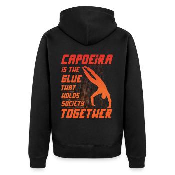 Capoeira ist der Klebstoff, der die Gesellschaft zusammenhält - Unisex Premium Bio Zip Hoodie - Schwarz - Hinten - Nico (187cm)
