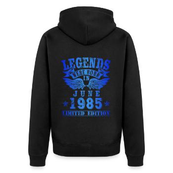 Les légendes sont nées le jour de l'anniversaire de juin 1985 - Veste à capuche bio Premium Unisexe - noir - Dos - Nico (187cm)
