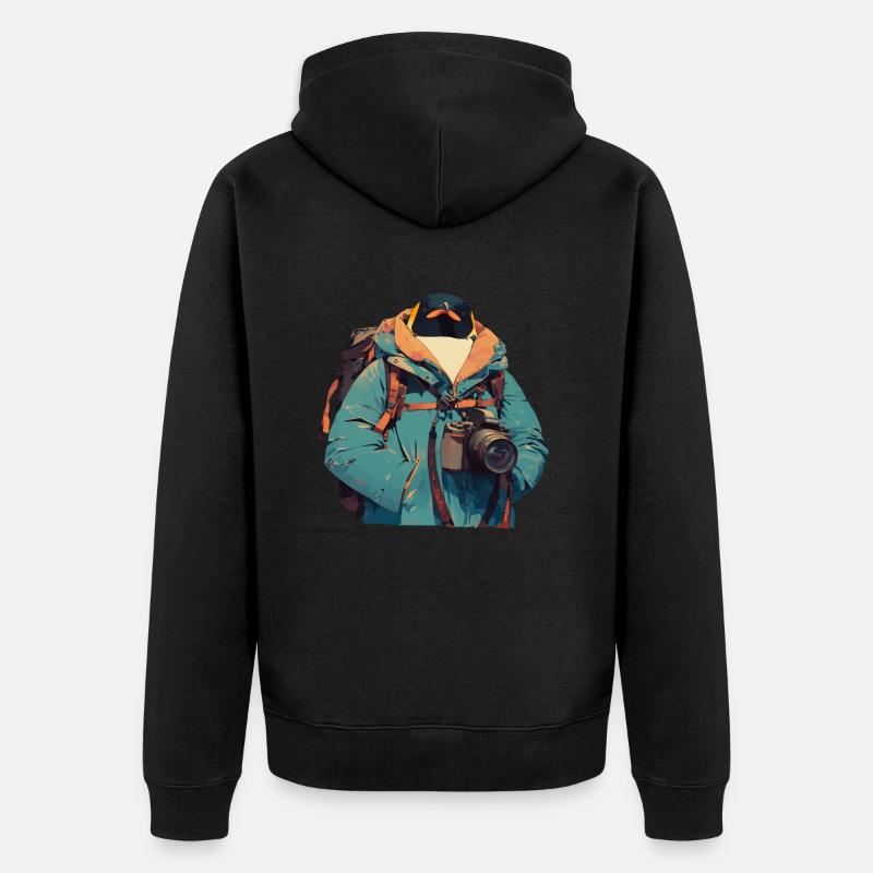 Pingouin Photographe Kawaii Pingouin Mignon - Veste à capuche bio Premium Unisexe - noir