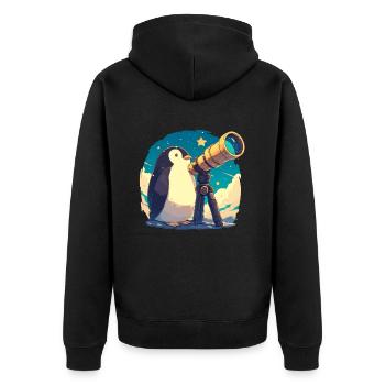 Penguin Astronomer Kawaii Penguin Cute - Unisex Premium Organic Zip Hoodie - black - Back - Nico (187cm)