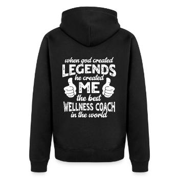 Bester Wellness Coach Legende - Unisex Premium Bio Zip Hoodie - Schwarz - Hinten - Nico (187cm)