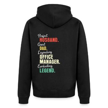 Büro Manager Papa - Unisex Premium Bio Zip Hoodie - Schwarz - Hinten - Nico (187cm)