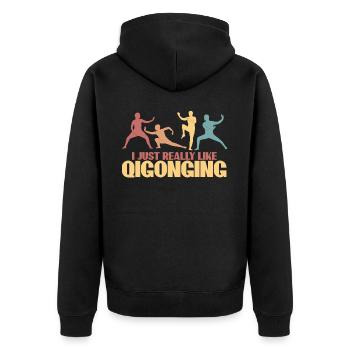 Qi Gong Qigong Thai Chi Chigong - Unisex Premium Bio Zip Hoodie - Schwarz - Hinten - Nico (187cm)