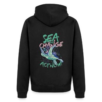 Turtle Sea : Le changement, agissez maintenant - Veste à capuche bio Premium Unisexe - noir - Dos - Nico (187cm)