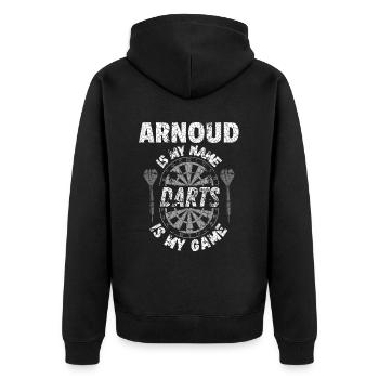 T-shirt de fléchettes personnalisé pour Arnoud - Veste à capuche bio Premium Unisexe - noir - Dos - Nico (187cm)