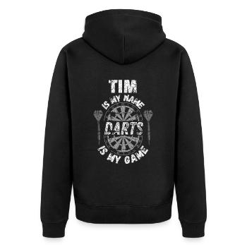 T-shirt de fléchettes personnalisé pour Tim - Veste à capuche bio Premium Unisexe - noir - Dos - Nico (187cm)