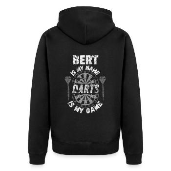 Personalised Darts T-Shirt for Bert - Unisex Premium Organic Zip Hoodie - black - Back - Nico (187cm)