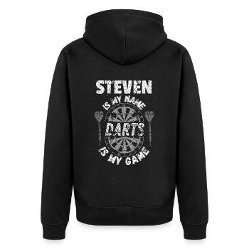T-shirt de fléchettes personnalisé pour Steven - Veste à capuche bio Premium Unisexe - noir - Dos - Nico (187cm)