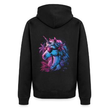 Retro Einhorn Vaporwave - Unisex Premium Bio Zip Hoodie - Schwarz - Hinten - Nico (187cm)