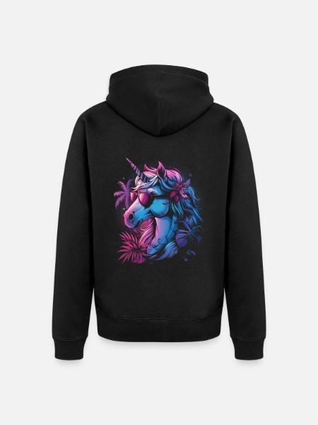 Retro Einhorn Vaporwave - Unisex Premium Bio Zip Hoodie - Schwarz