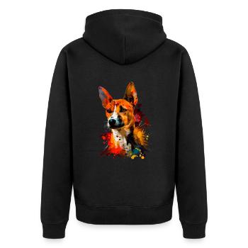 basenji dog, vintage basenji - Unisex Premium Bio Zip Hoodie - Schwarz - Hinten - Nico (187cm)