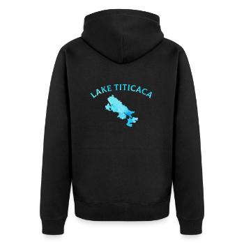 Lake titicaca, vintage lake titicaca - Unisex Premium Bio Zip Hoodie - Schwarz - Hinten - Nico (187cm)