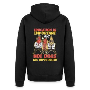 Hot Dog Adult Education Is - Unisex Premium Organic Zip Hoodie - black - Back - Nico (187cm)