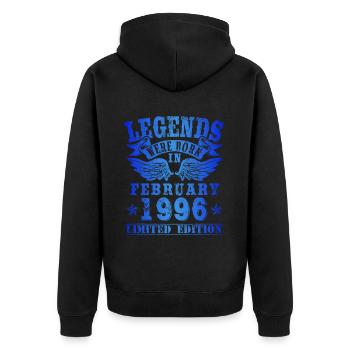 Legends were born in Februar 1996 Geburtstag - Unisex Premium Bio Zip Hoodie - Schwarz - Hinten - Nico (187cm)
