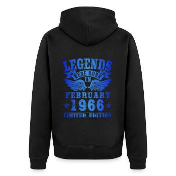 Legends were born in Februar 1966 Geburtstag - Unisex Premium Bio Zip Hoodie - Schwarz - Hinten - Nico (187cm)