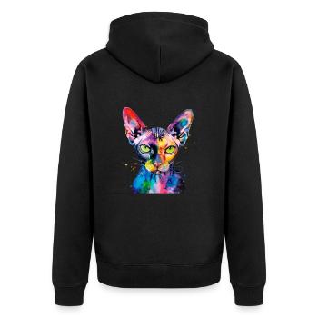 Sphynx illustration, funny sphynx cat - Unisex Premium Bio Zip Hoodie - Schwarz - Hinten - Nico (187cm)