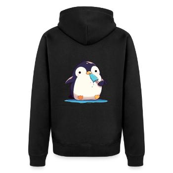 Pinguin Fisch Eis am Stiel Kawaii Pinguin Niedlich - Unisex Premium Bio Zip Hoodie - Schwarz - Hinten - Nico (187cm)