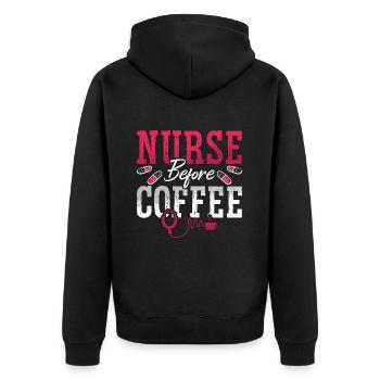 Geriatric Nurse Before Coffee Nursing Coffee Lover - Unisex Premium Bio Zip Hoodie - Schwarz - Hinten - Nico (187cm)