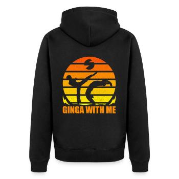 Capoeira ginga mit mir - Unisex Premium Bio Zip Hoodie - Schwarz - Hinten - Nico (187cm)
