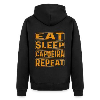 Essen Schlaf Capoeira Wiederholen - Unisex Premium Bio Zip Hoodie - Schwarz - Hinten - Nico (187cm)