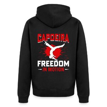Capoeira freedom in motion - Unisex Premium Organic Zip Hoodie - black - Back - Nico (187cm)
