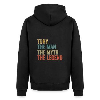 Tony the man the myth - Unisex Premium Organic Zip Hoodie - black - Back - Nico (187cm)
