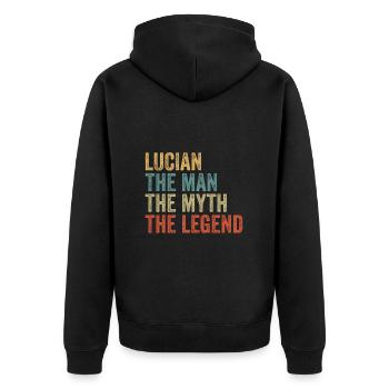 Lucien l’homme, le mythe - Veste à capuche bio Premium Unisexe - noir - Dos - Nico (187cm)